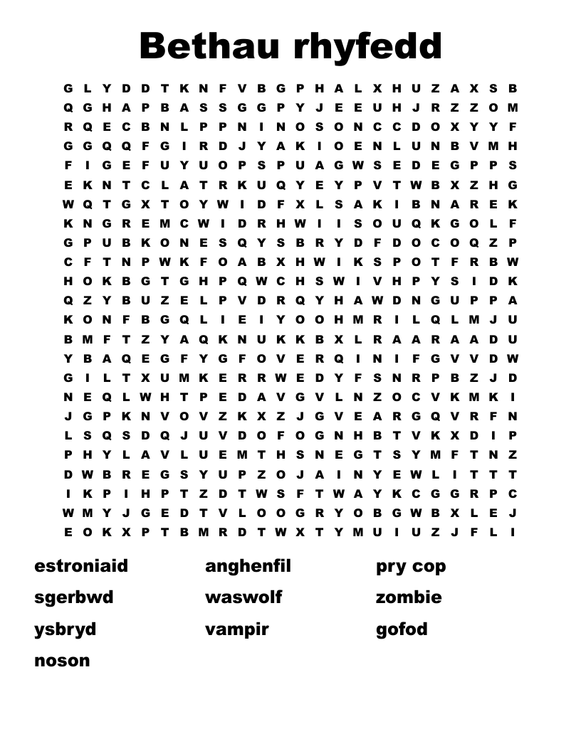 Bethau rhyfedd Word Search