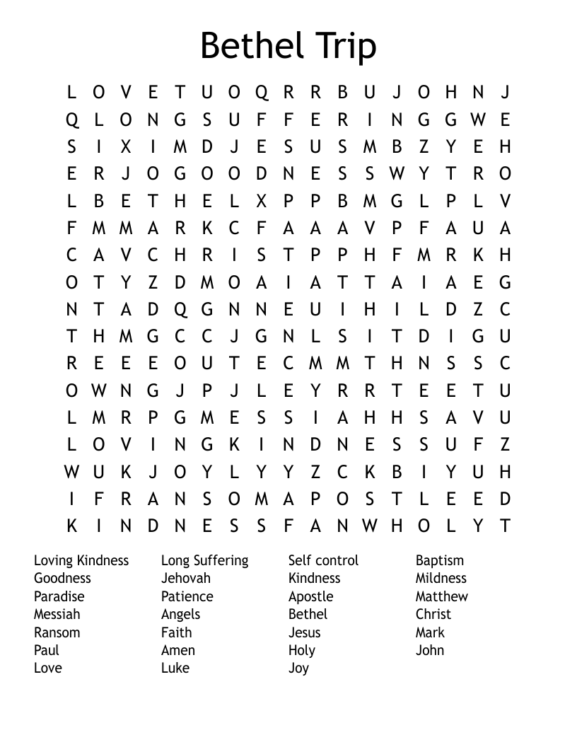 Bethel Trip Word Search