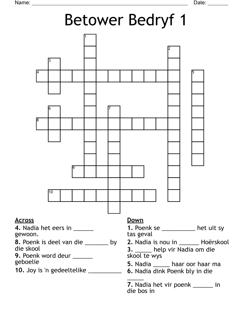 Betower Bedryf 1 Crossword