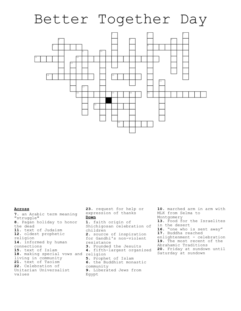Better Together Day Crossword