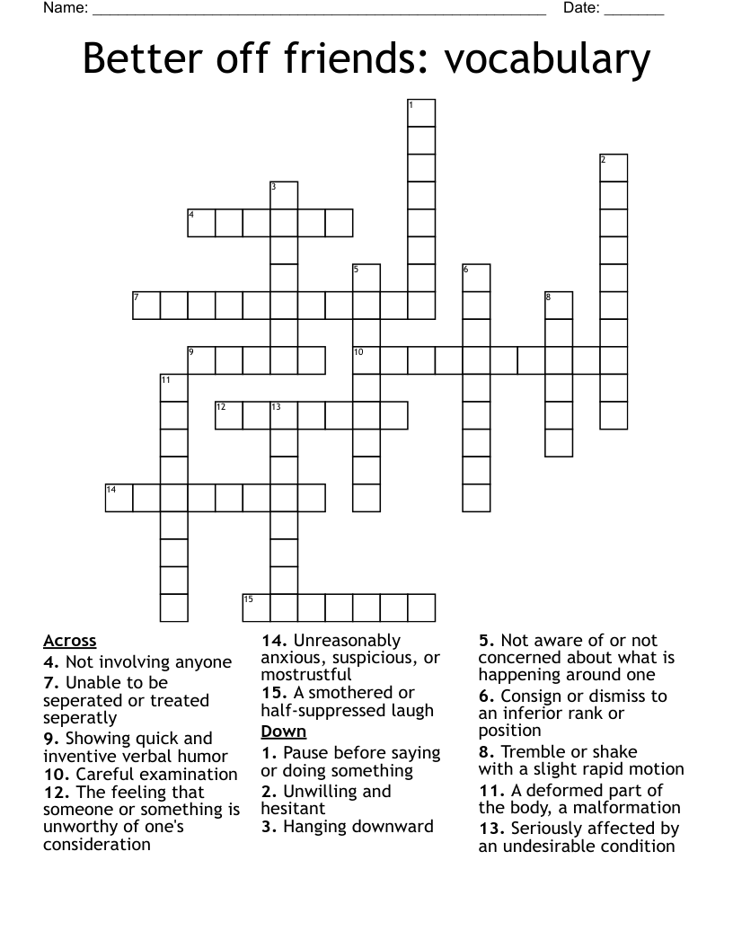 Better off friends: vocabulary  Crossword