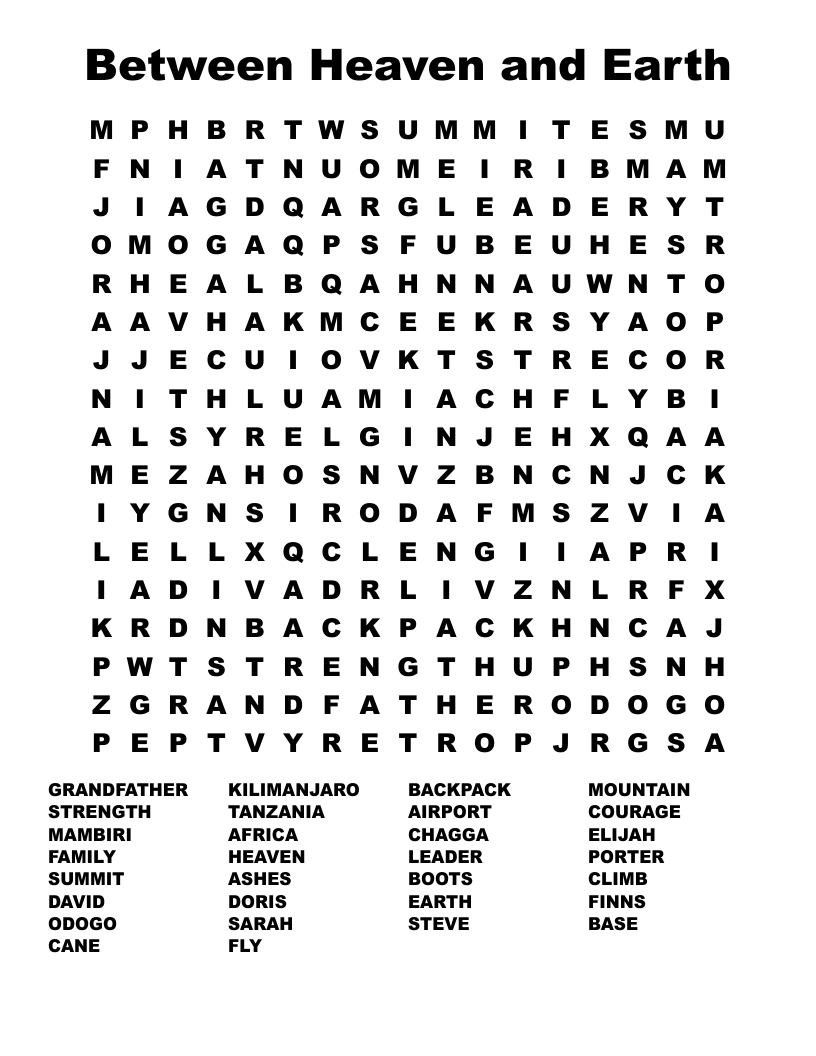 Between Heaven and Earth Word Search