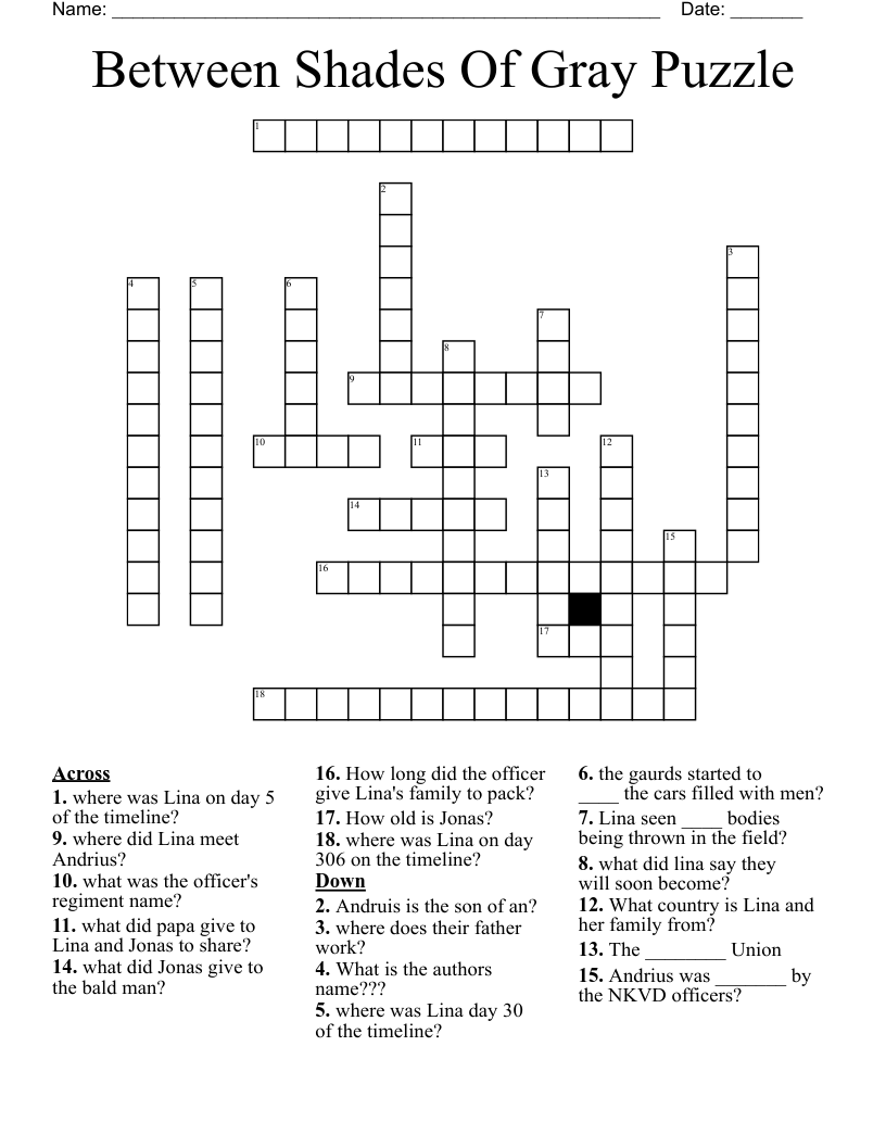 Between Shades Of Gray Puzzle Crossword