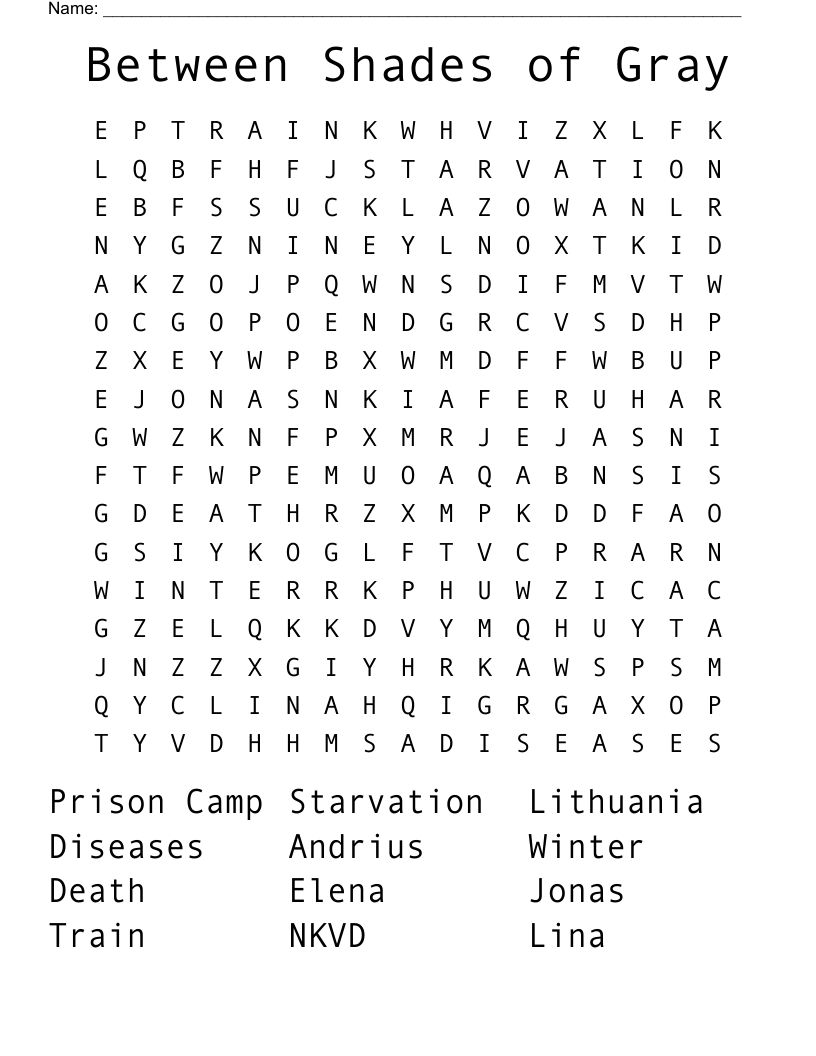 Between Shades of Gray Word Search