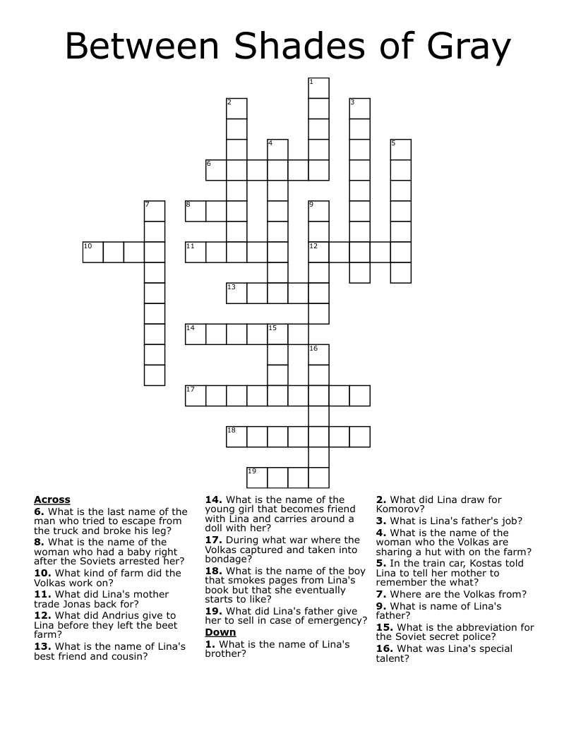 Between Shades of Gray Crossword