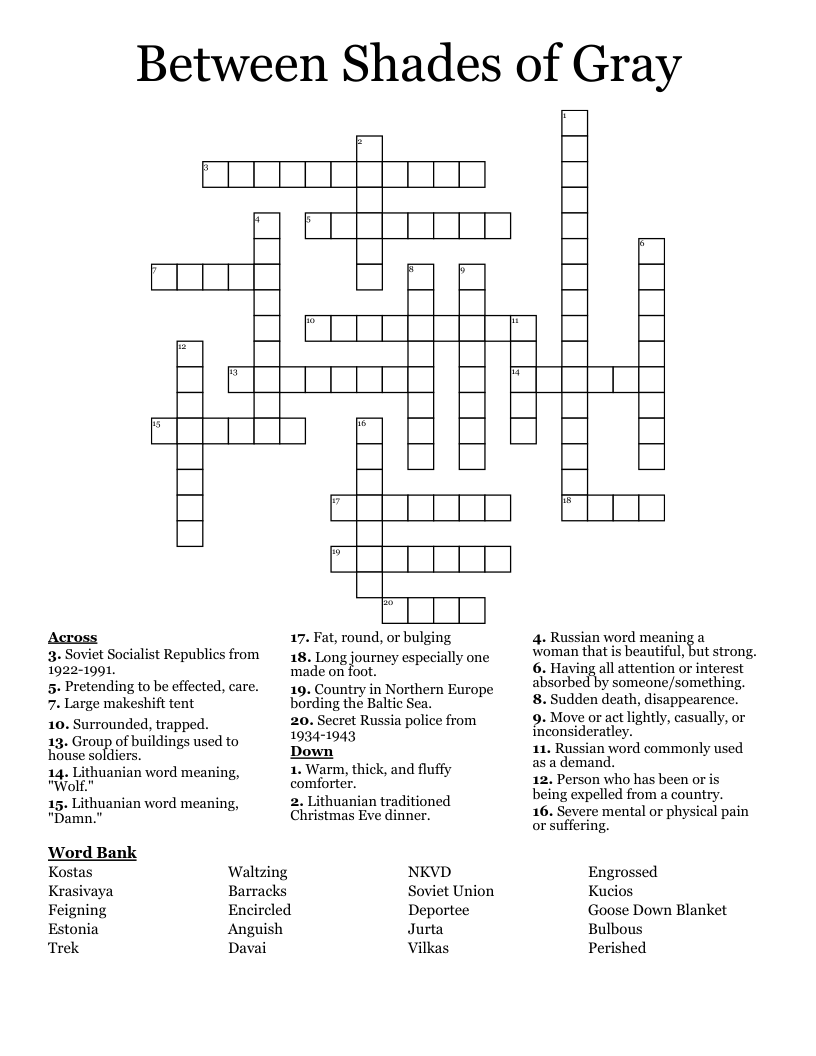 Between Shades of Gray Crossword