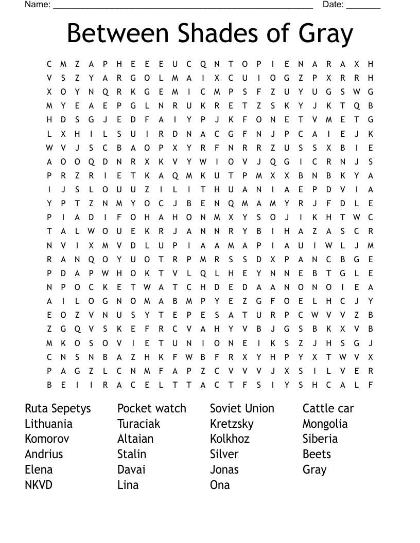 Between Shades of Gray Word Search