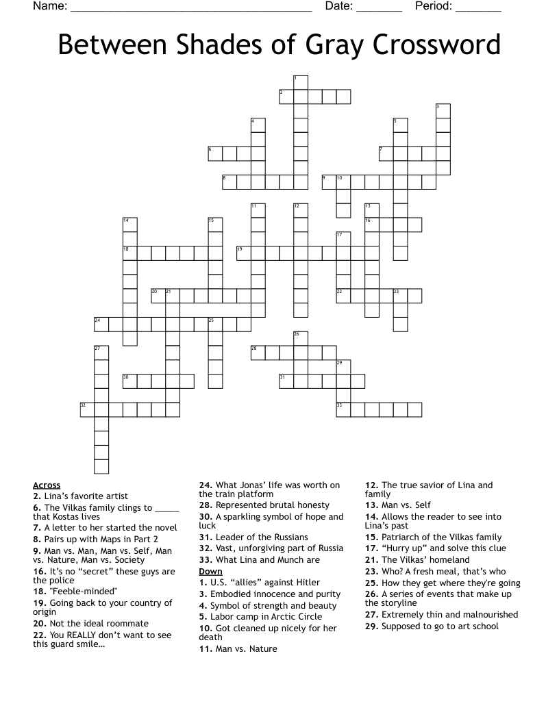 Between Shades of Gray Crossword