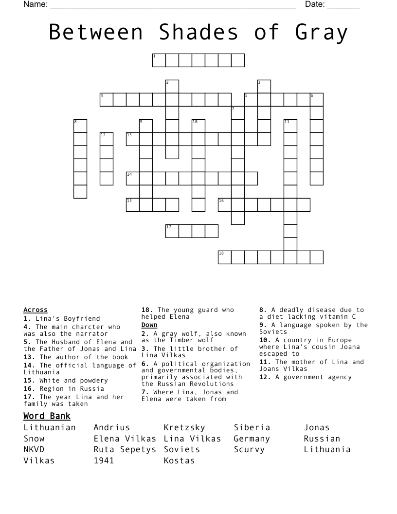 Between Shades of Gray  Crossword