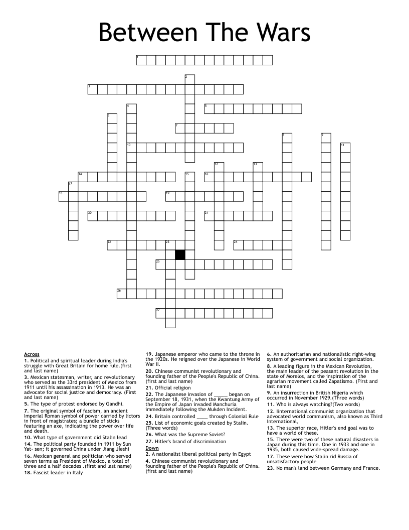 Between The Wars Crossword