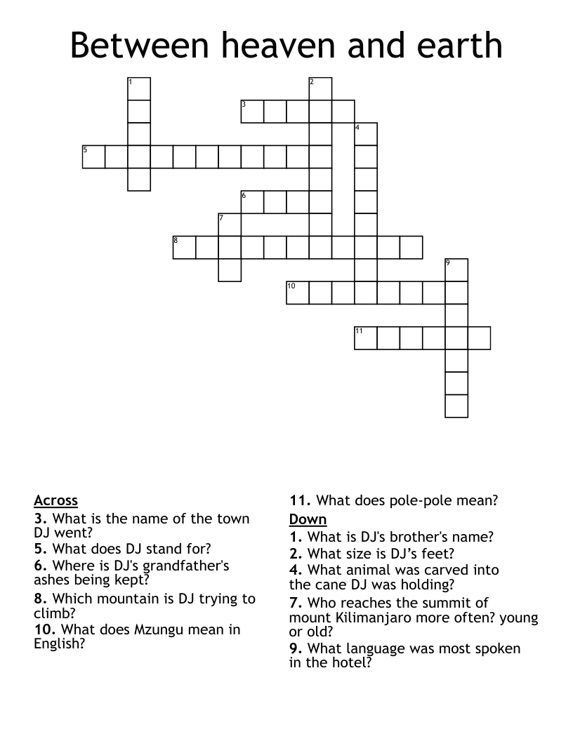Between heaven and earth  Crossword