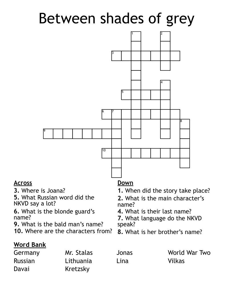 Between shades of grey Crossword