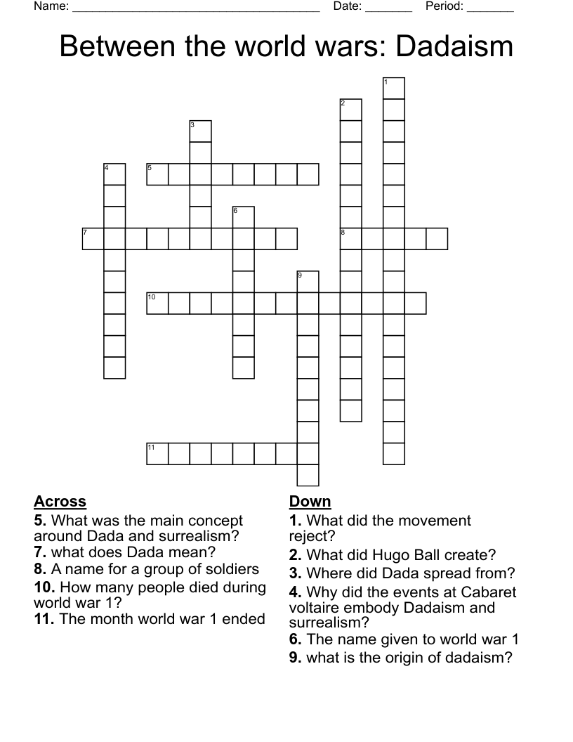 Between the world wars: Dadaism Crossword