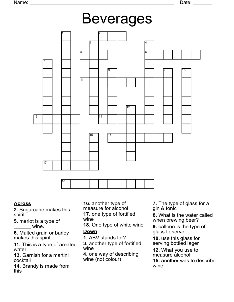 Beverages Crossword