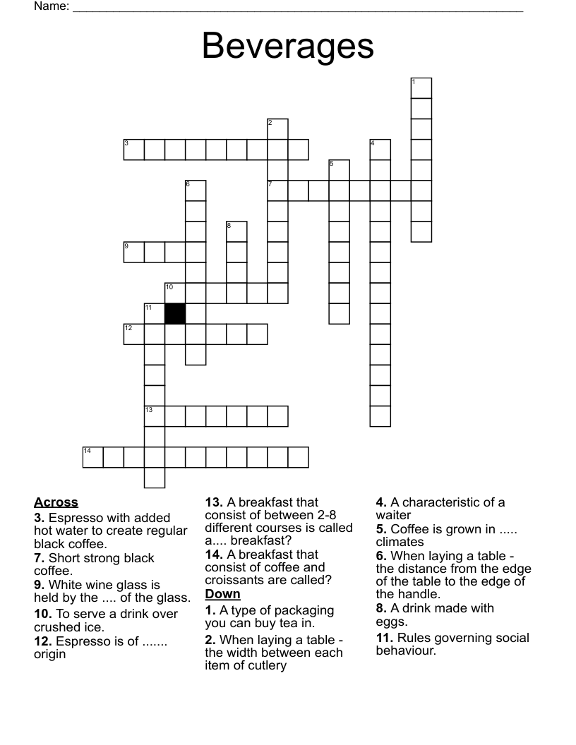 Beverages Crossword