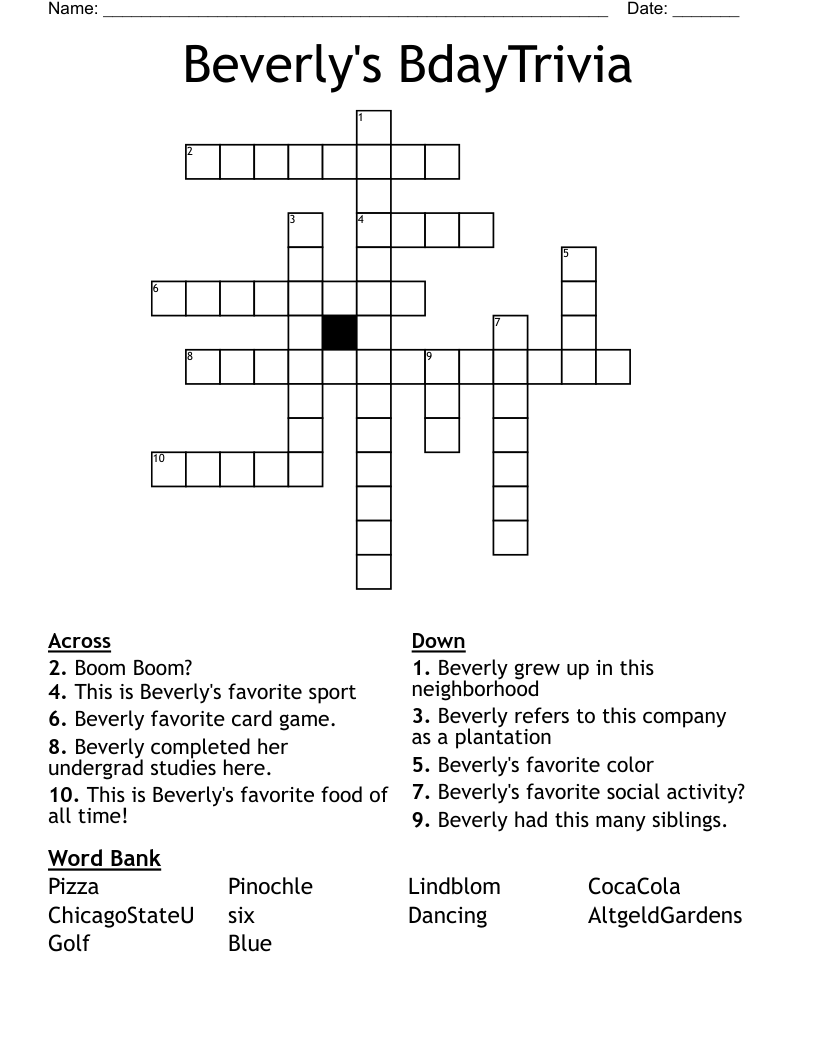 Beverly's BdayTrivia  Crossword