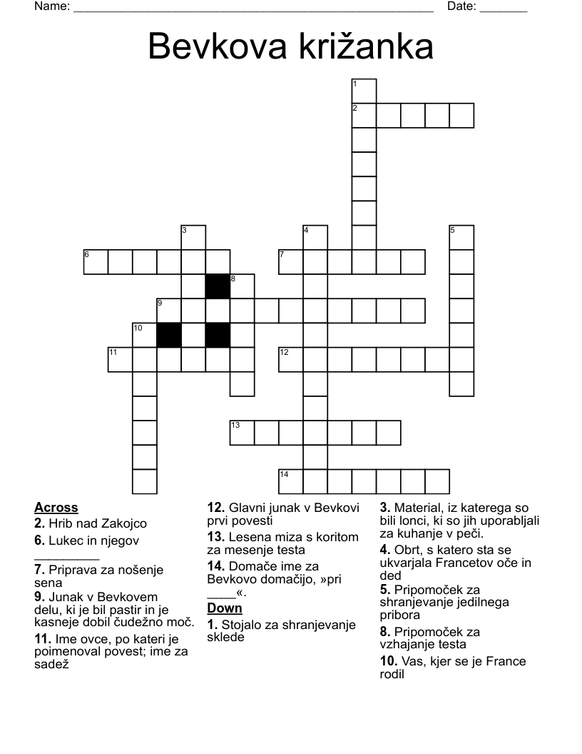 Bevkova križanka Crossword