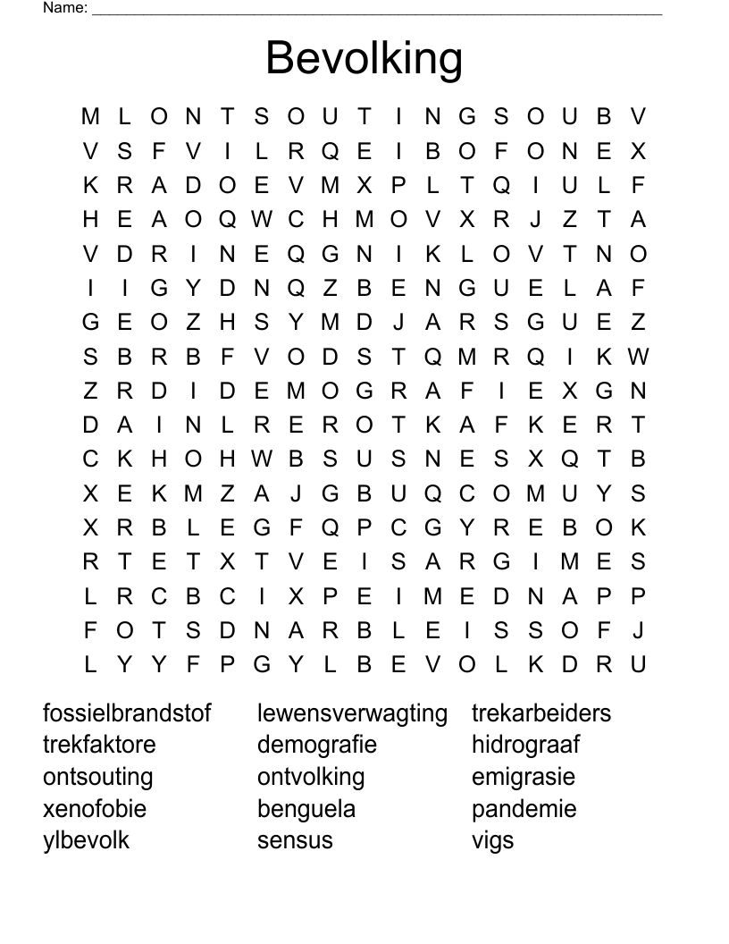 Bevolking Word Search