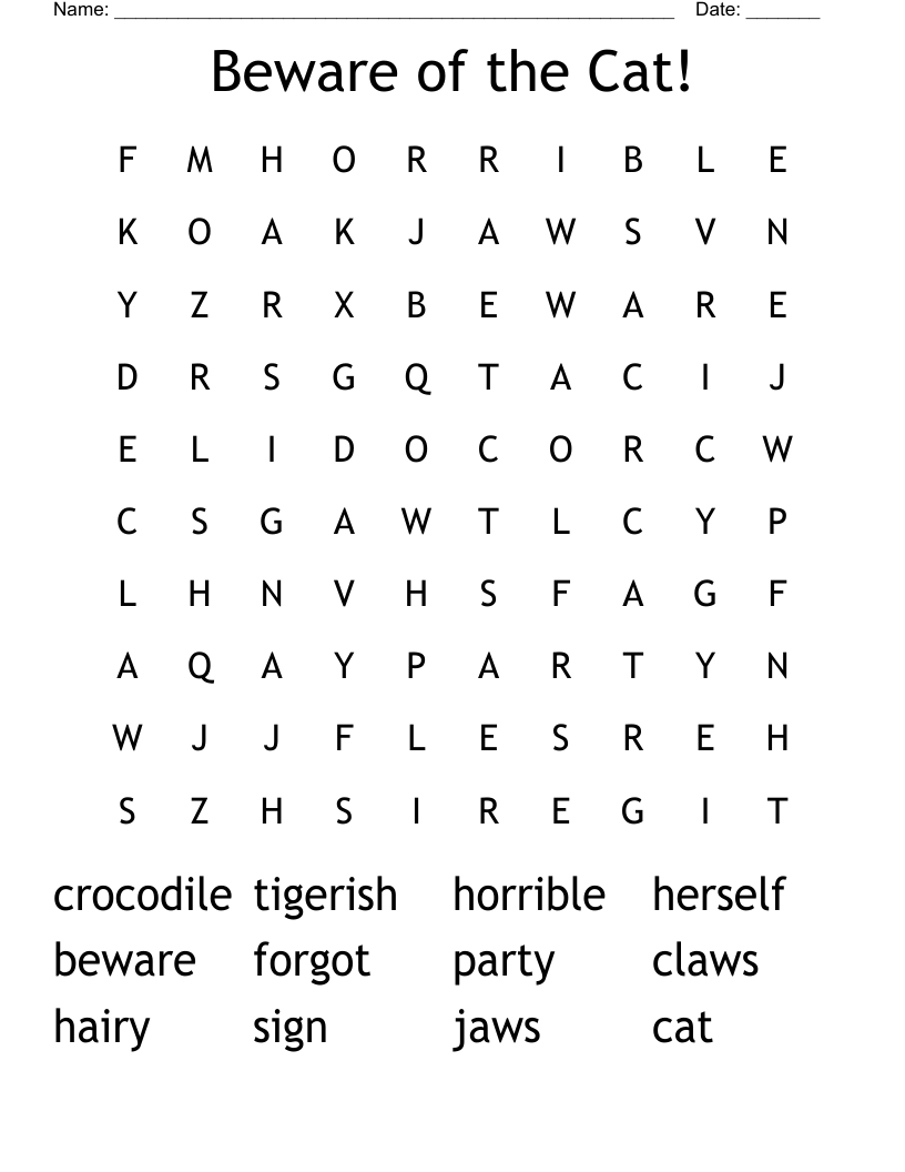 Beware of the Cat! Word Search