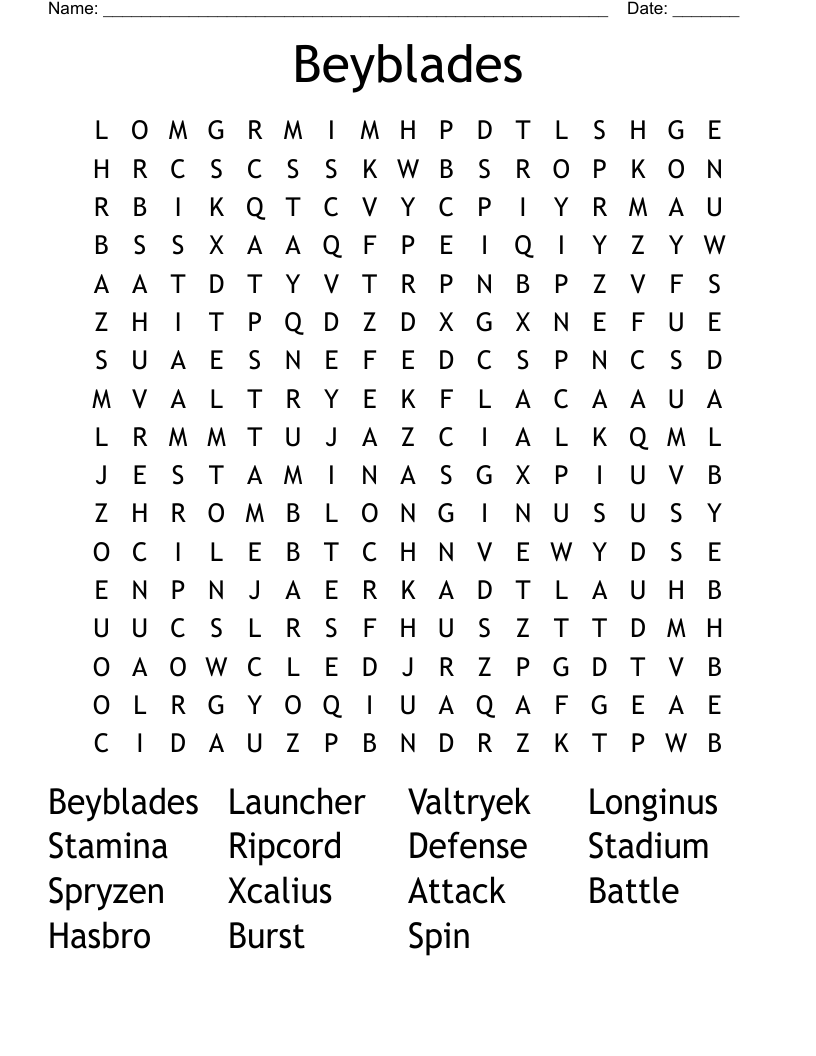Beyblades Word Search