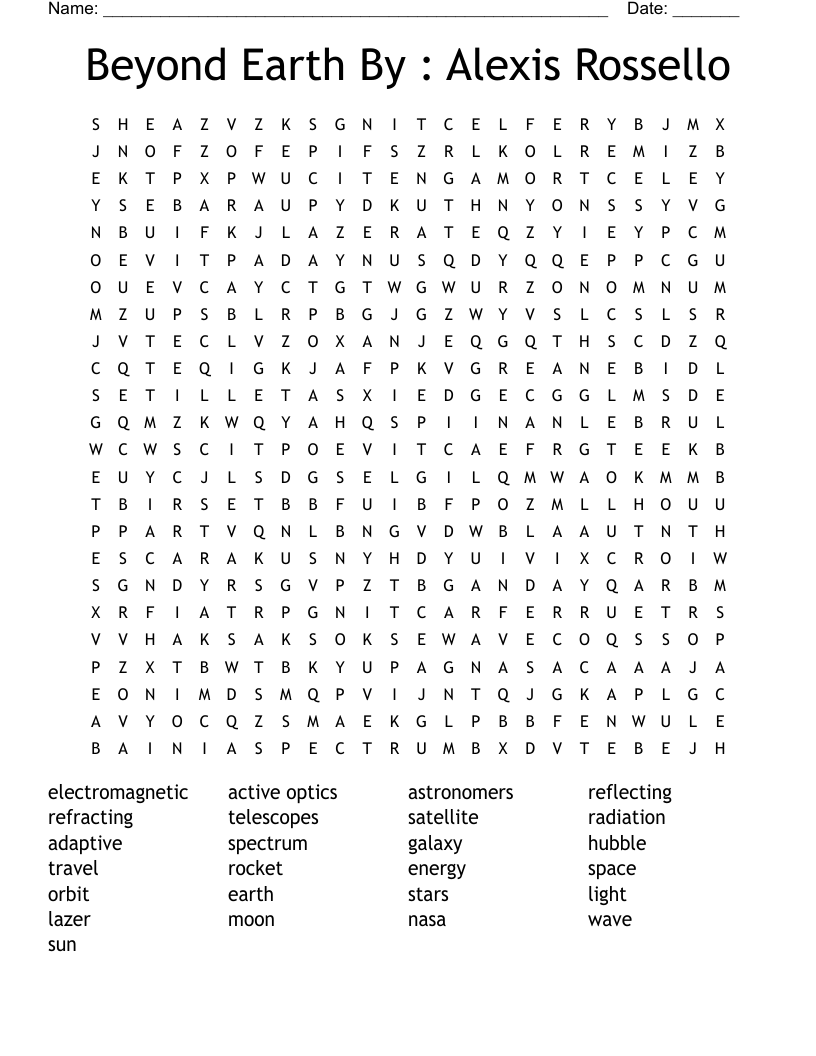 Beyond Earth By : Alexis Rossello Word Search
