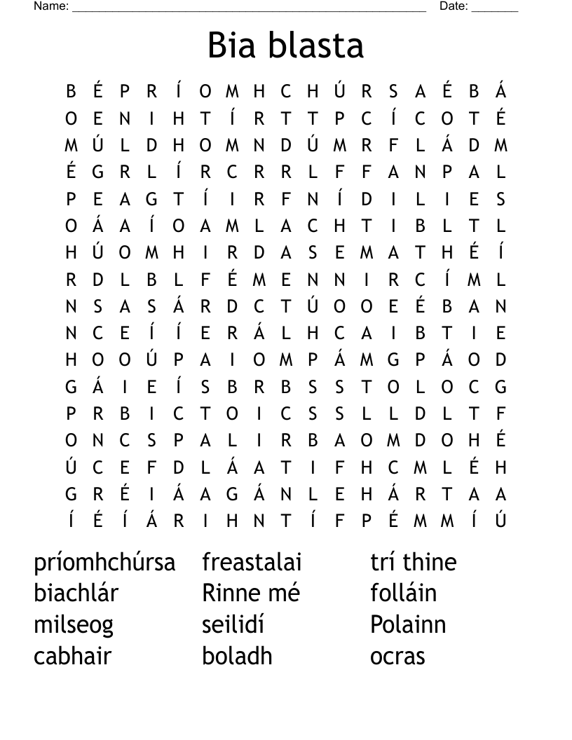 Bia blasta Word Search