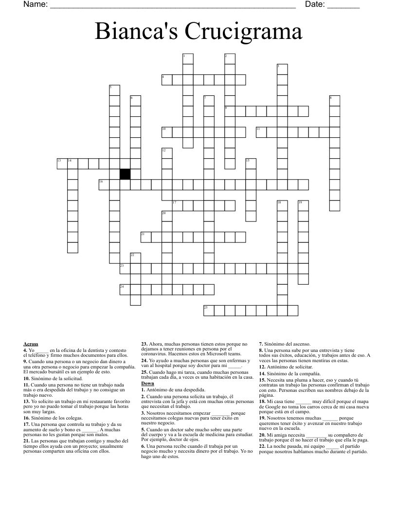 Bianca's Crucigrama Crossword