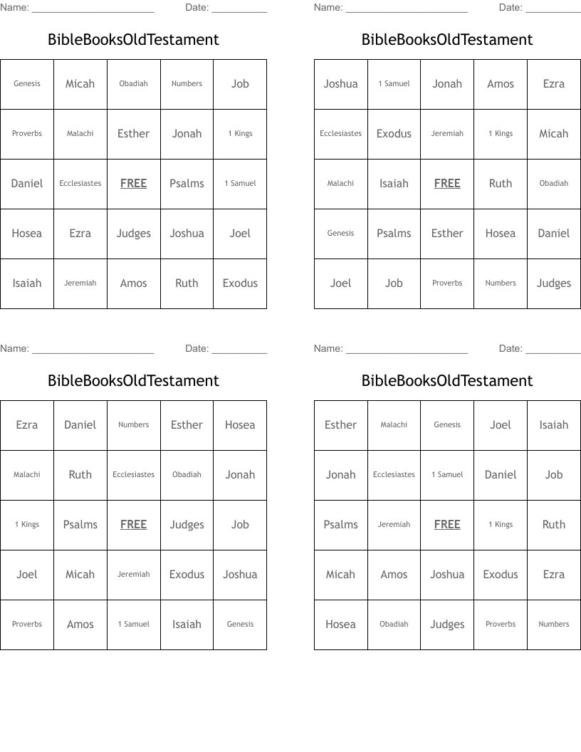 BibleBooksOldTestament Bingo Cards