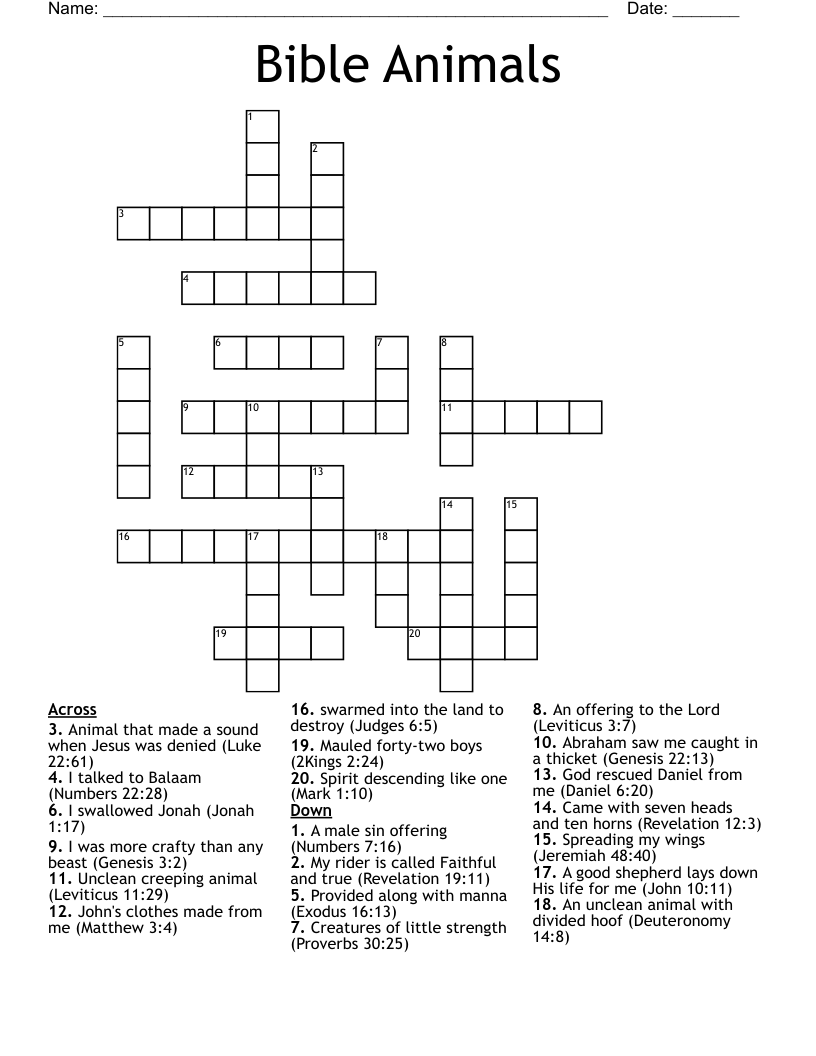 Bible Animals Crossword