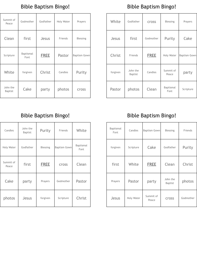 Bible Baptism Bingo!