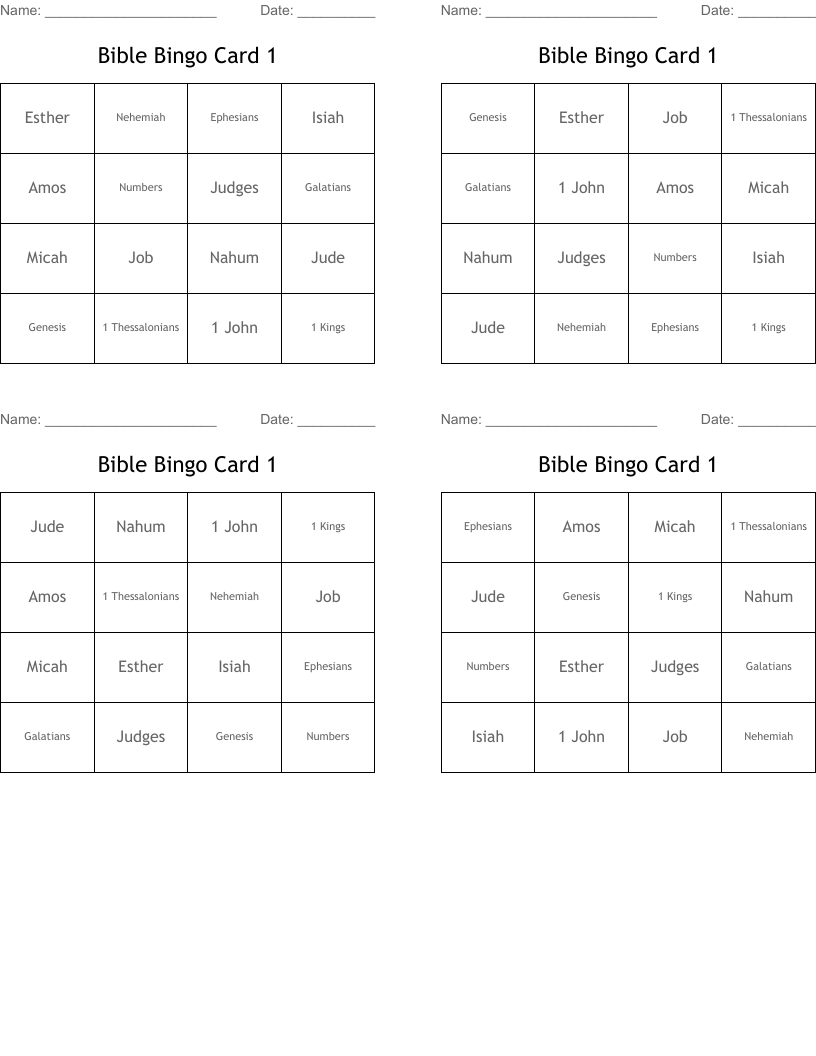 Bible Bingo Card 1