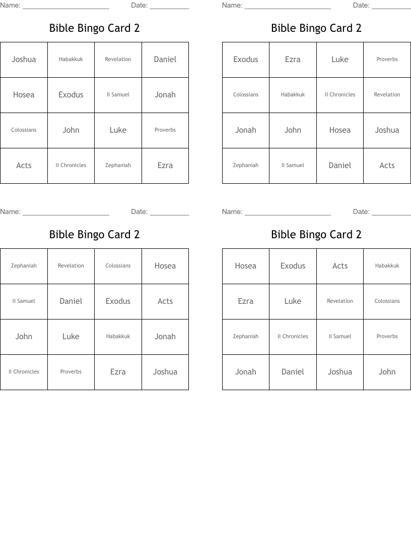 Bible Bingo Card 2
