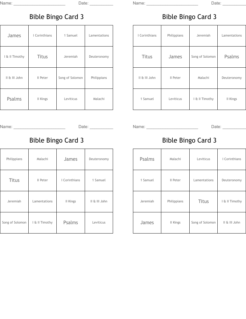 Bible Bingo Card 3