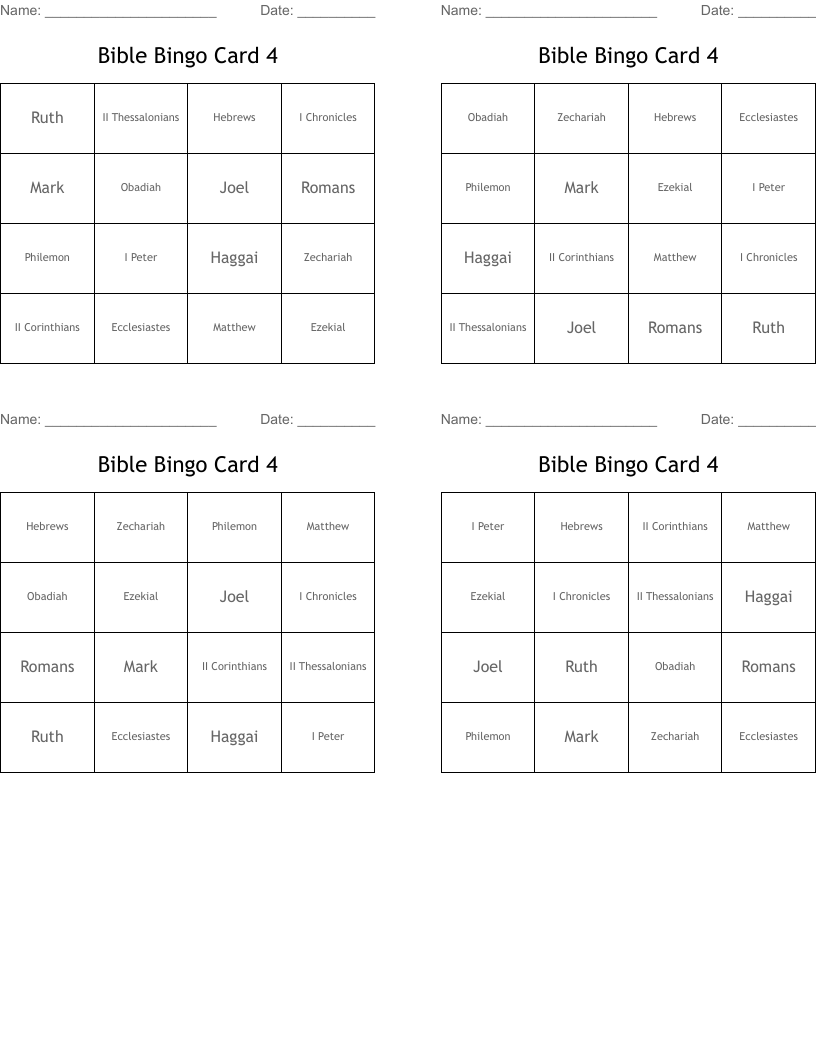 Bible Bingo Card 4