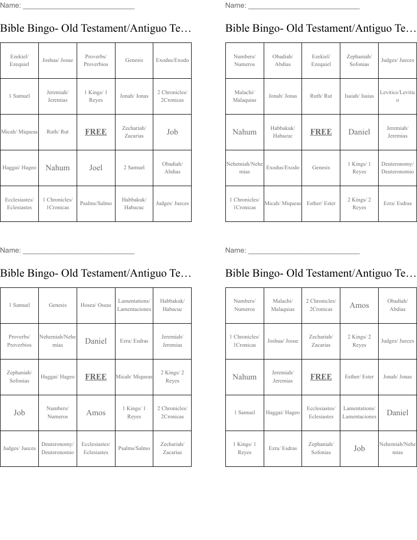Bible Bingo- Old Testament/Antiguo Testamento 2