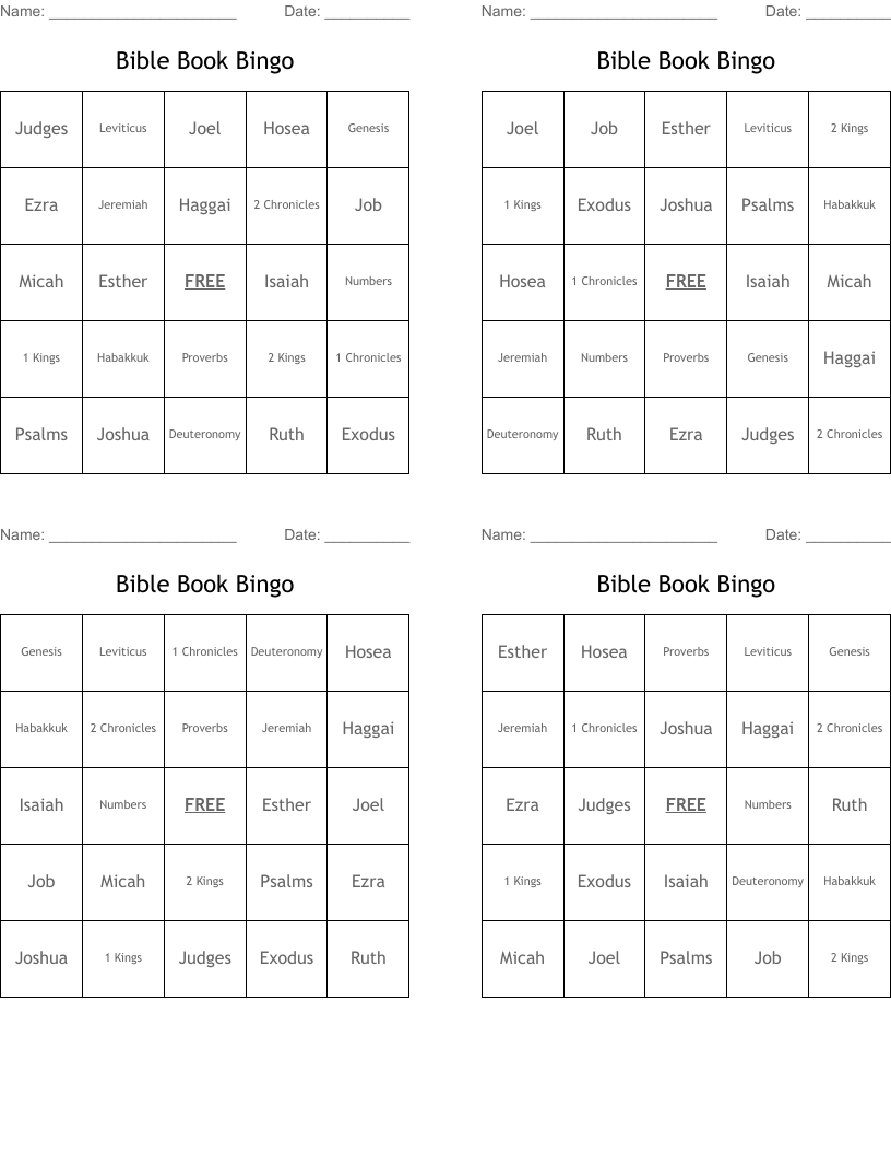 Bible Book Bingo