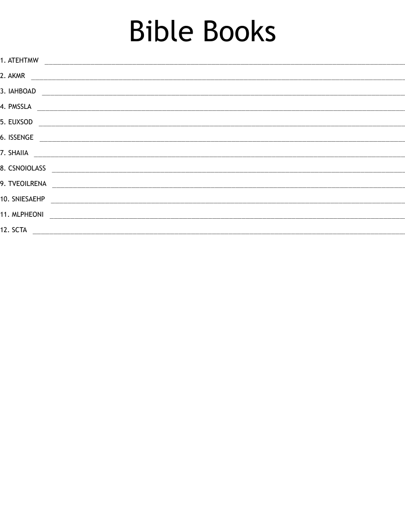 Bible Books Word Scramble