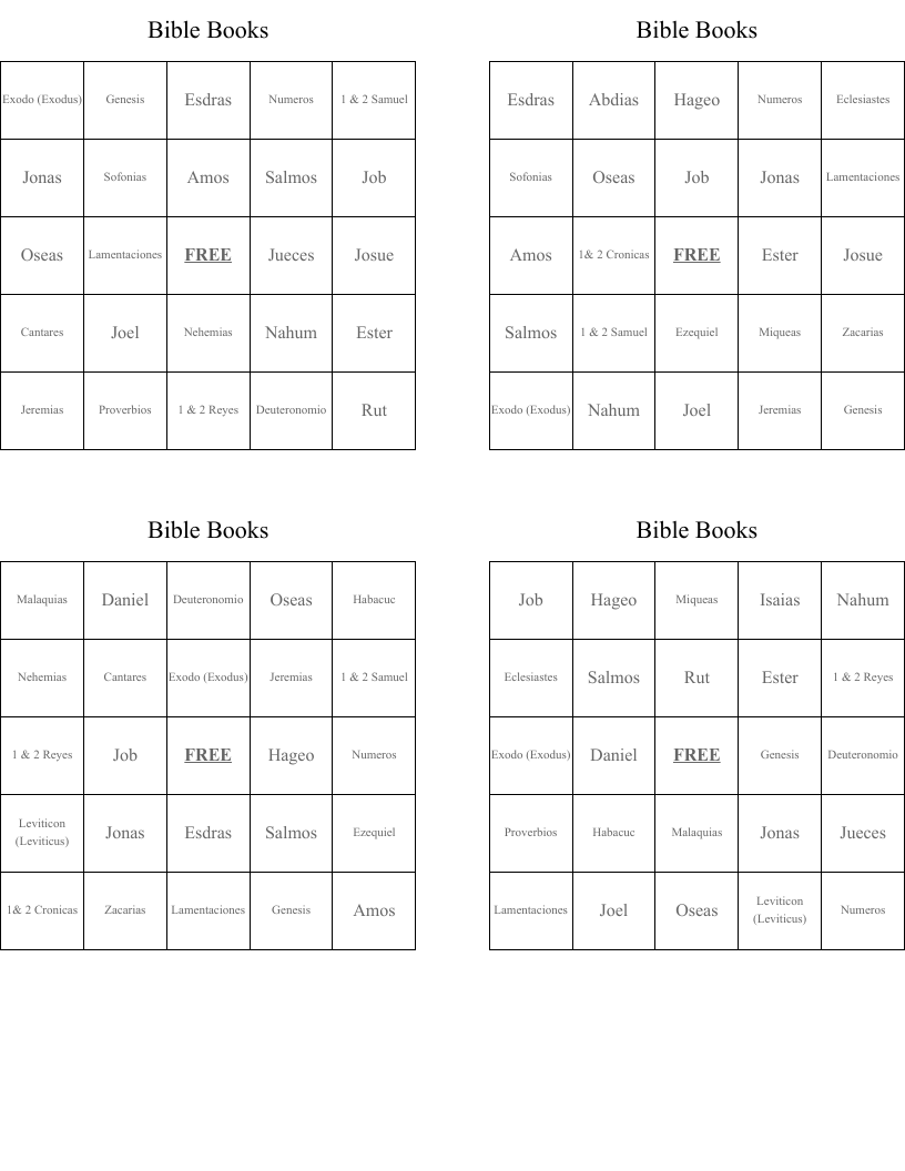 Bible Books Bingo Cards