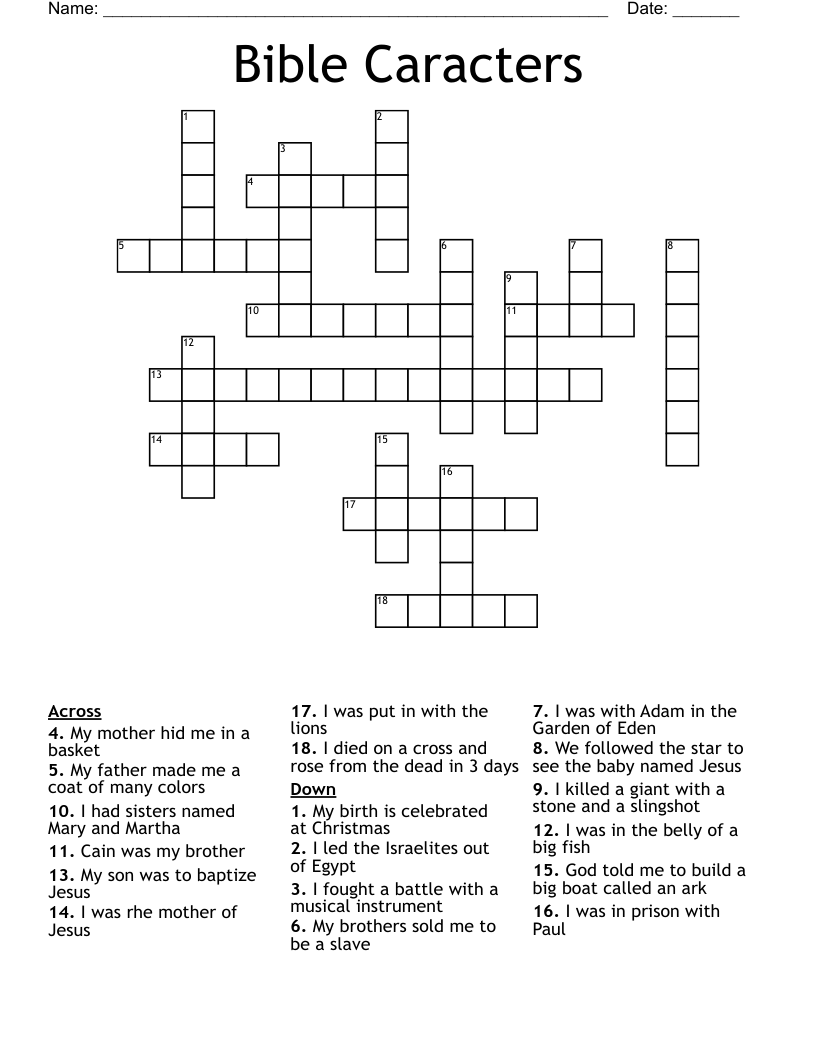 Bible Caracters Crossword