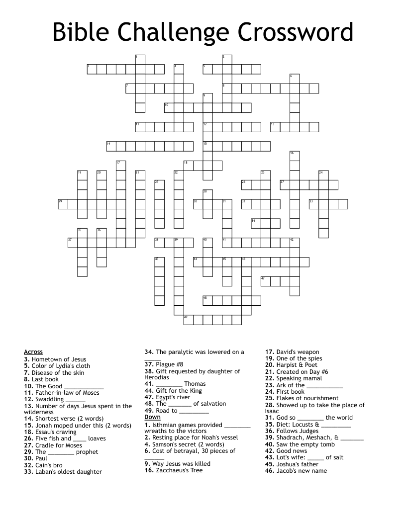Bible Challenge Crossword