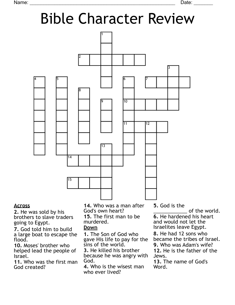 Bible Character Review Crossword
