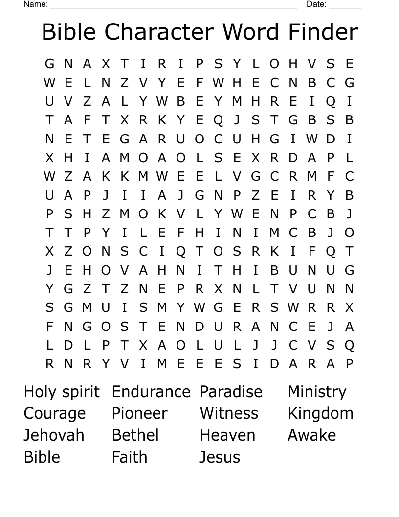Bible Character Word Finder Word Search