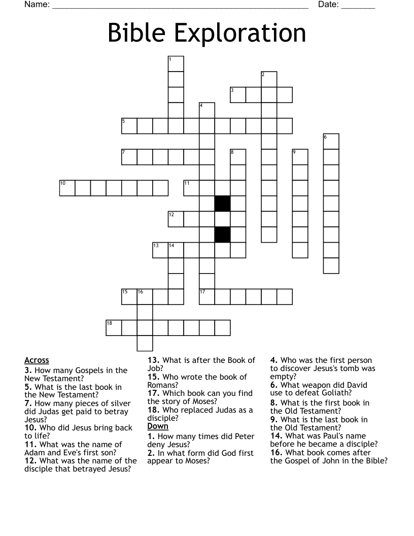 Bible Exploration Crossword