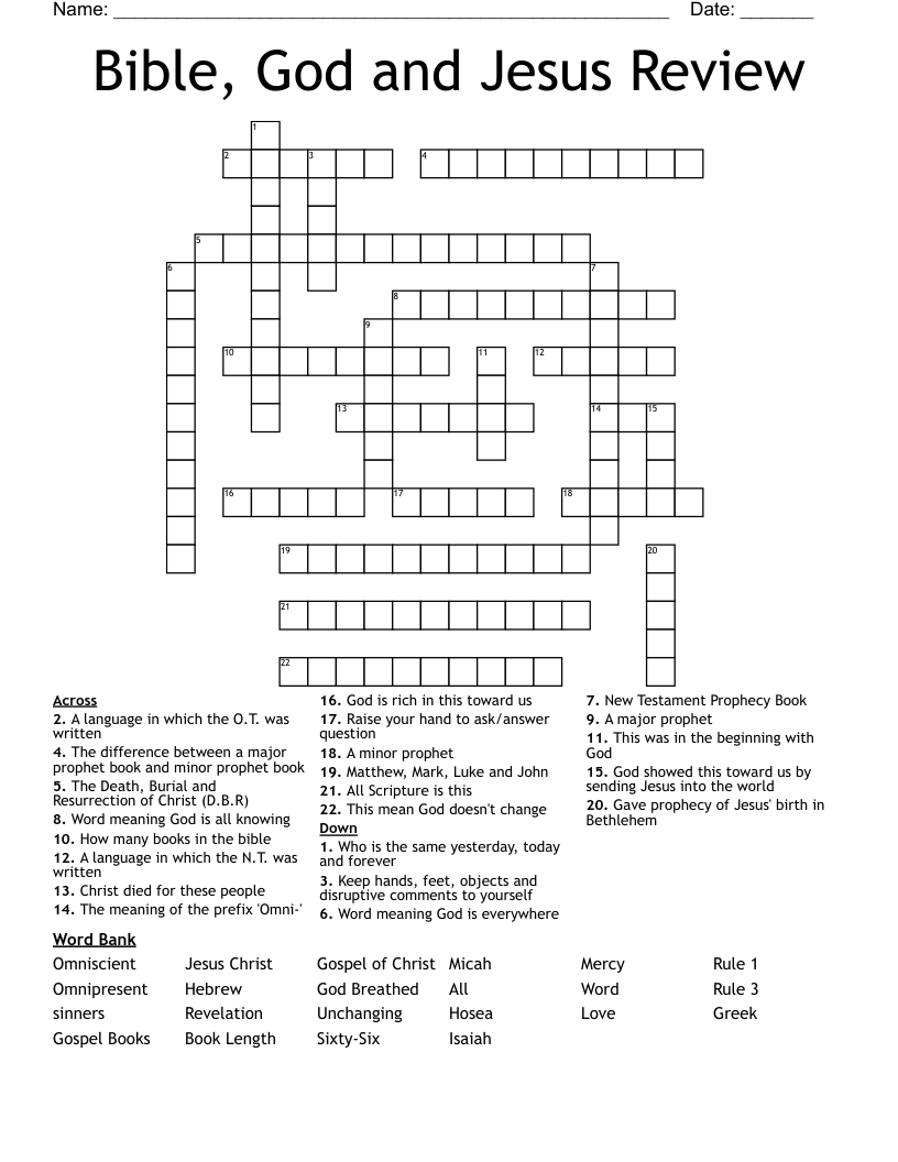 Bible, God and Jesus Review Crossword