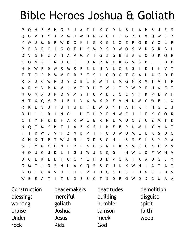 Bible Heroes Joshua & Goliath Word Search