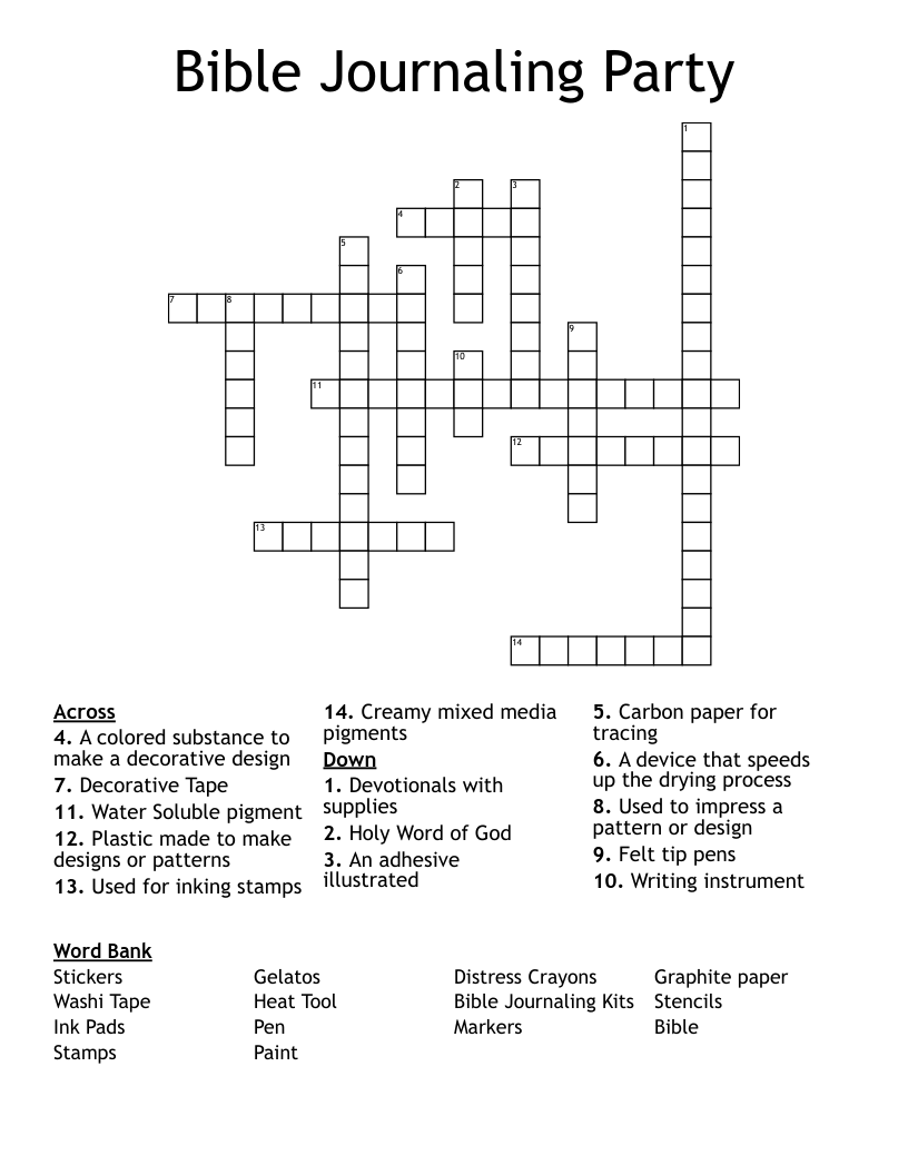 Bible Journaling Party Crossword