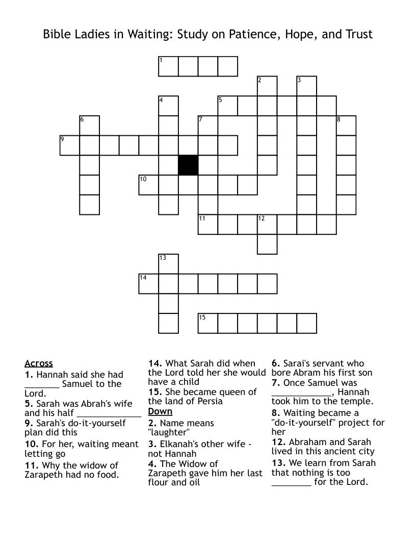 Bible Ladies in Waiting: Study on Patience, Hope, and Trust Crossword