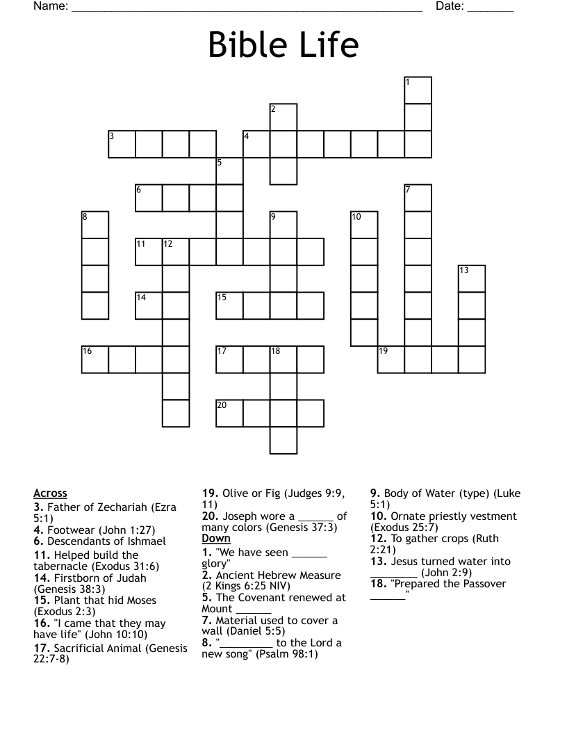 Bible Life Crossword