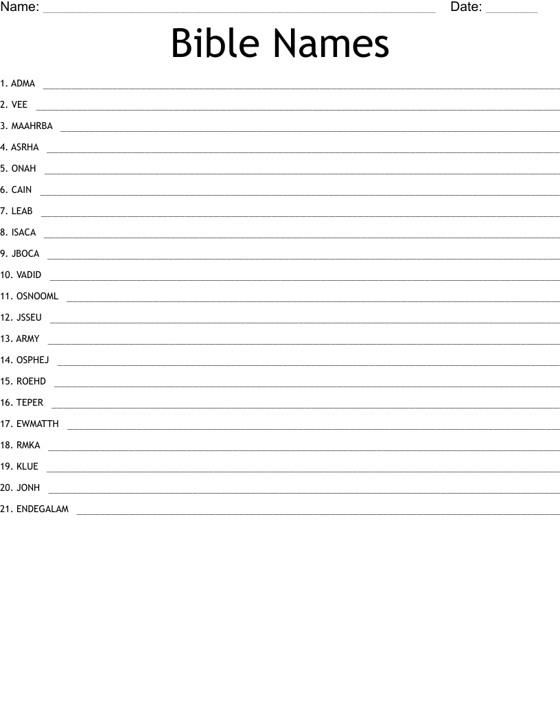 Bible Names Word Scramble