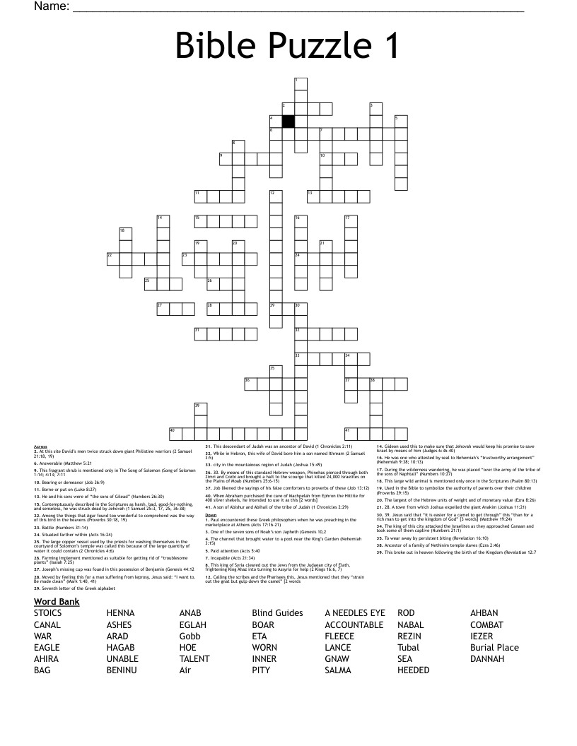Bible Puzzle 1 Crossword
